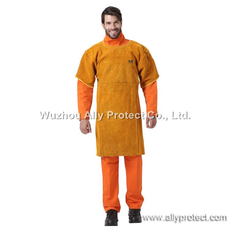 AP-6102 Golden Leather Short-sleeves Bib Apron